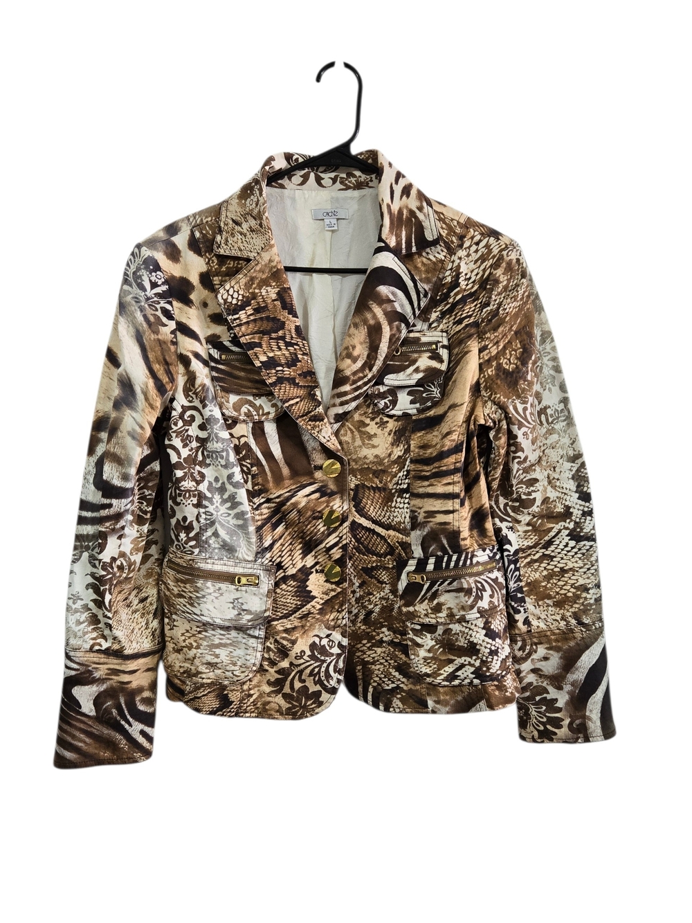 Cache Vintage Animal Print  Blazer Snakeskin Zebra Y2K 90's Gold Buttons L